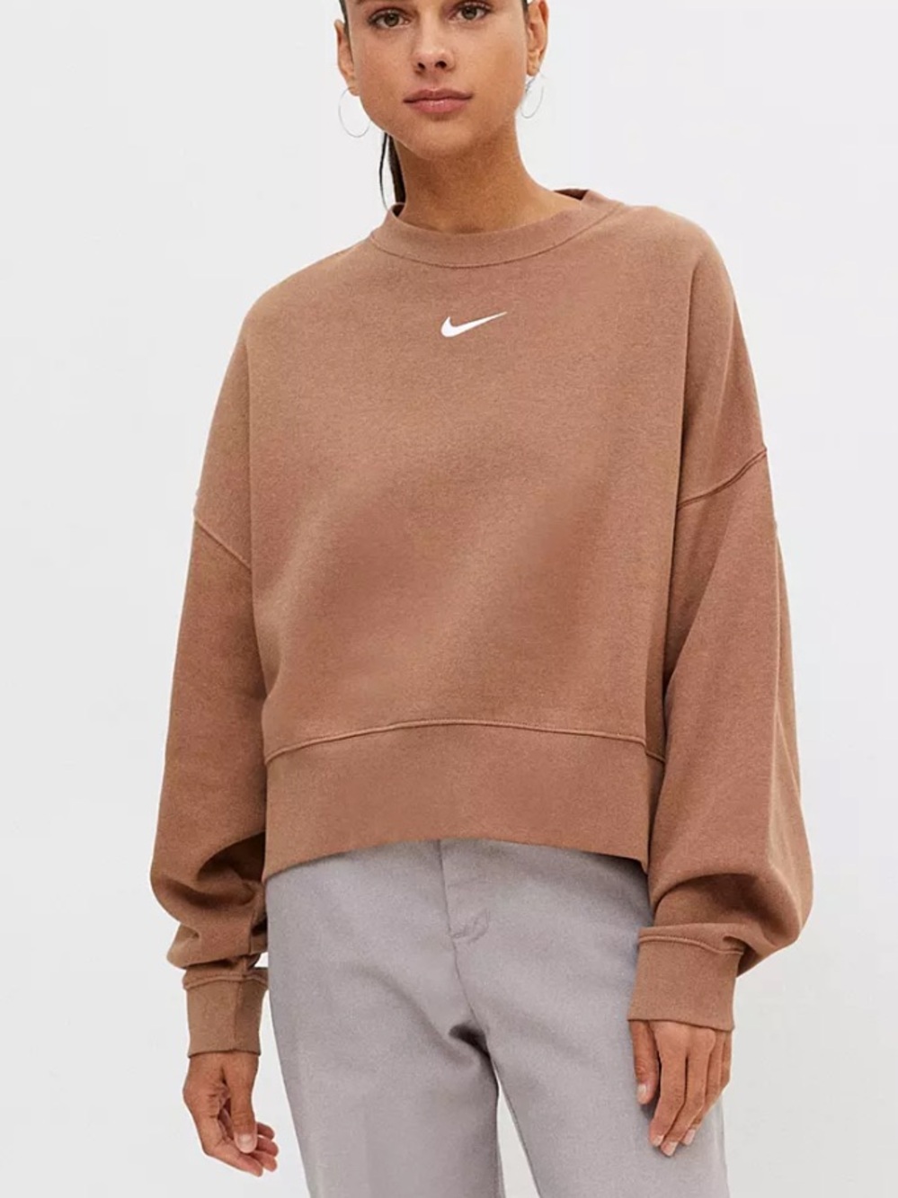 Nike Phoenix Fleece Crew-Neck Sweatshirt in Tan Sz S